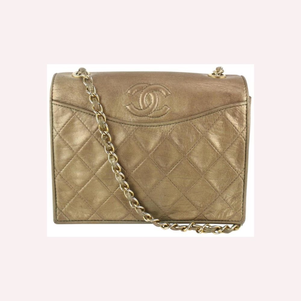 Chanel Golden Bronze Quilted Lambskin Round Flap Chain Bag 113c25